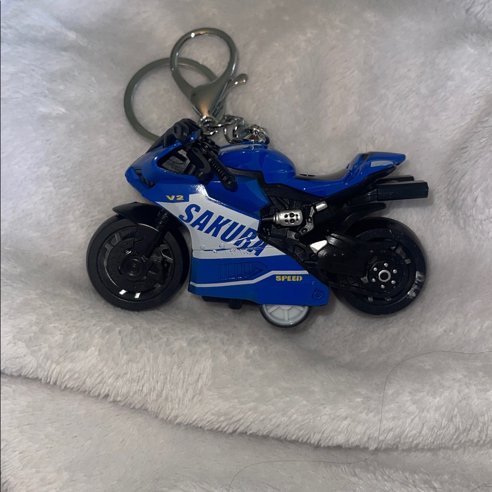 Sakura V2 Blue Motorcycle Keychain with claw clasp new